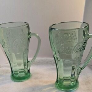 2 Vintage Coca-Cola Georgia Green Embossed Mugs 1970s–80s Soda Fountain Glasses
